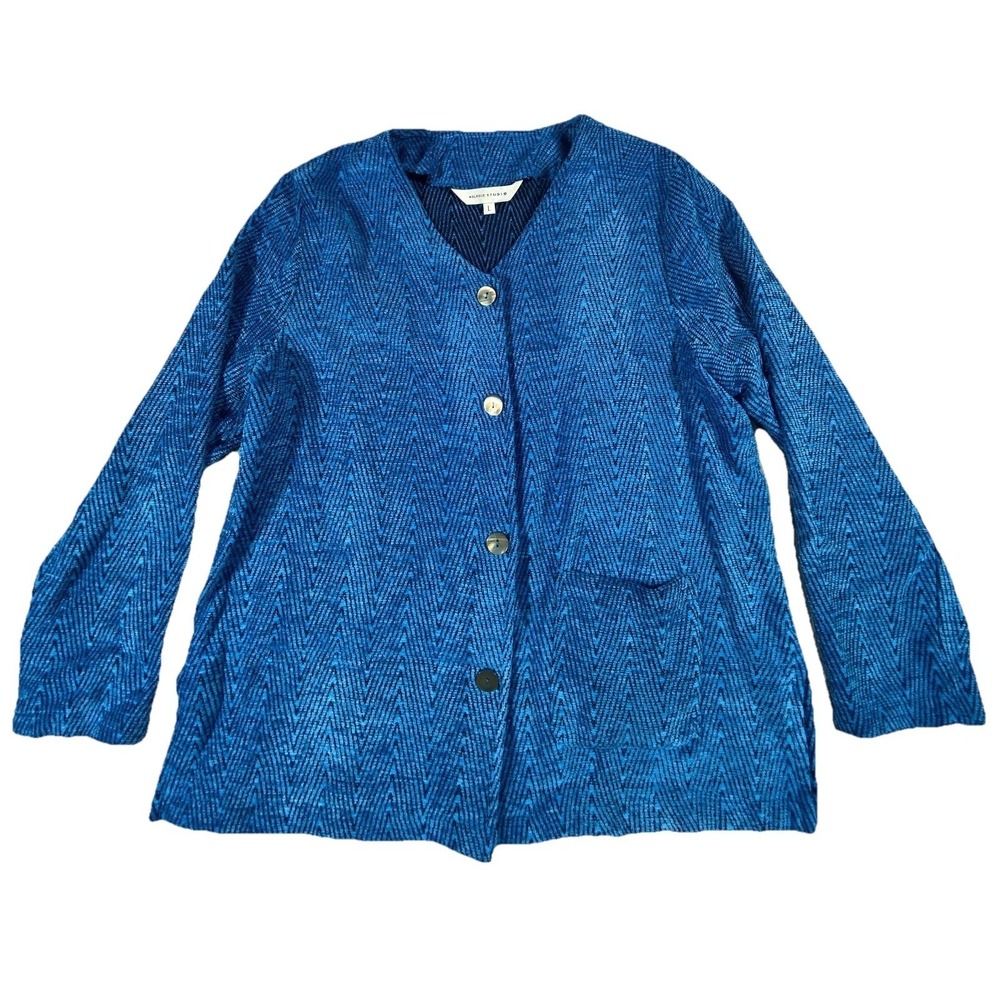 Melrose Studio Cardigan Jacket Womens L Blue Acrylic Long Sleeve V-Neck New